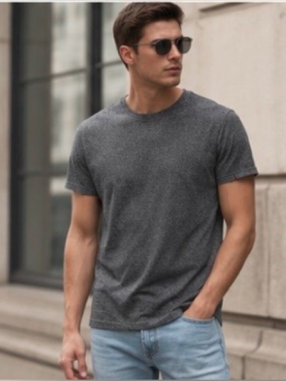 Topman Classic Fit Heather Gray Crew Neck Tee Shirt XL Casual Basic EUC